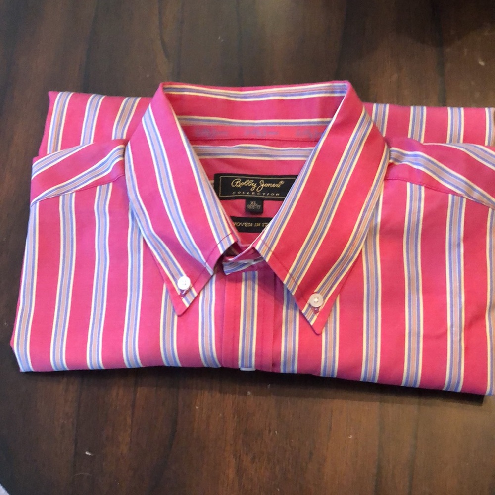 💓Bobby Jones Woven in Italy vertical striped button down long sleeved shirt